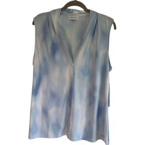 Calvin Klein Powder Blue & White Sleeveless V-Neck Blouse Size XL NWT